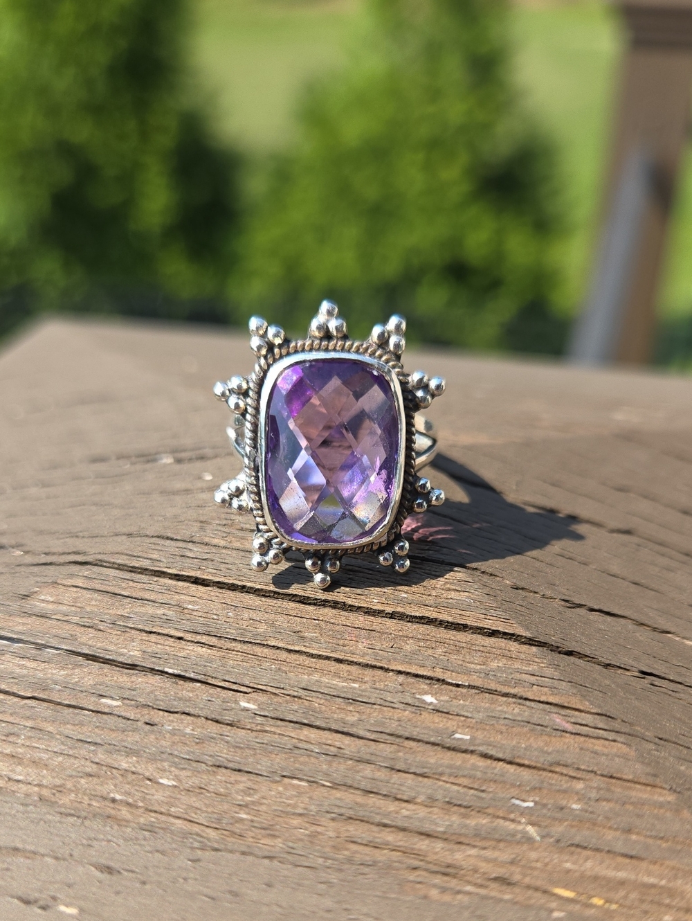 Faceted Amethyst Sterling Silver Ring - Size 9